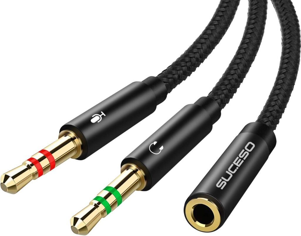 SUCESO Headphone Mic Splitter Cable 3.5mm Headphone Splitter Standard headset Adapter CTIA 3.5mm Female to 2 Dual 3.5mm Male Cable Compatible with PC Computer Xbox Gaming Headset Speaker-1m(Black)