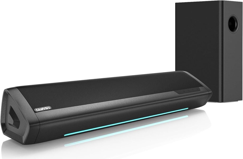 Saiyin Sound Bar with Subwoofer for TV, 17-inch TV Soundbar, 2.1ch Surround Sound System with Adjustable Bass, Volume Indicator and Bluetooth/Optical/AUX Input for TV, PC, Projector