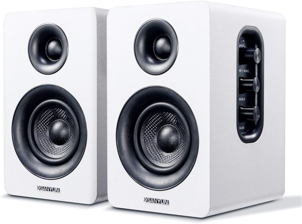 Sanyun SW208 3″ Active Bluetooth 5.0 Bookshelf Speakers – 60W Carbon Fiber Unit – Built-in 24bit DAC – Dynamic 3D Surround Sound – 2.0 Computer PC Monitor Gaming Speakers (Pair, White) Sanyun SW208 3″ Active Bluetooth 5.0 Bookshelf Speakers – 60W Carbon Fiber Unit – Built-in 24bit DAC – Dynamic 3D Surround Sound – 2.0 Computer PC Monitor Gaming Speakers (Pair, White)