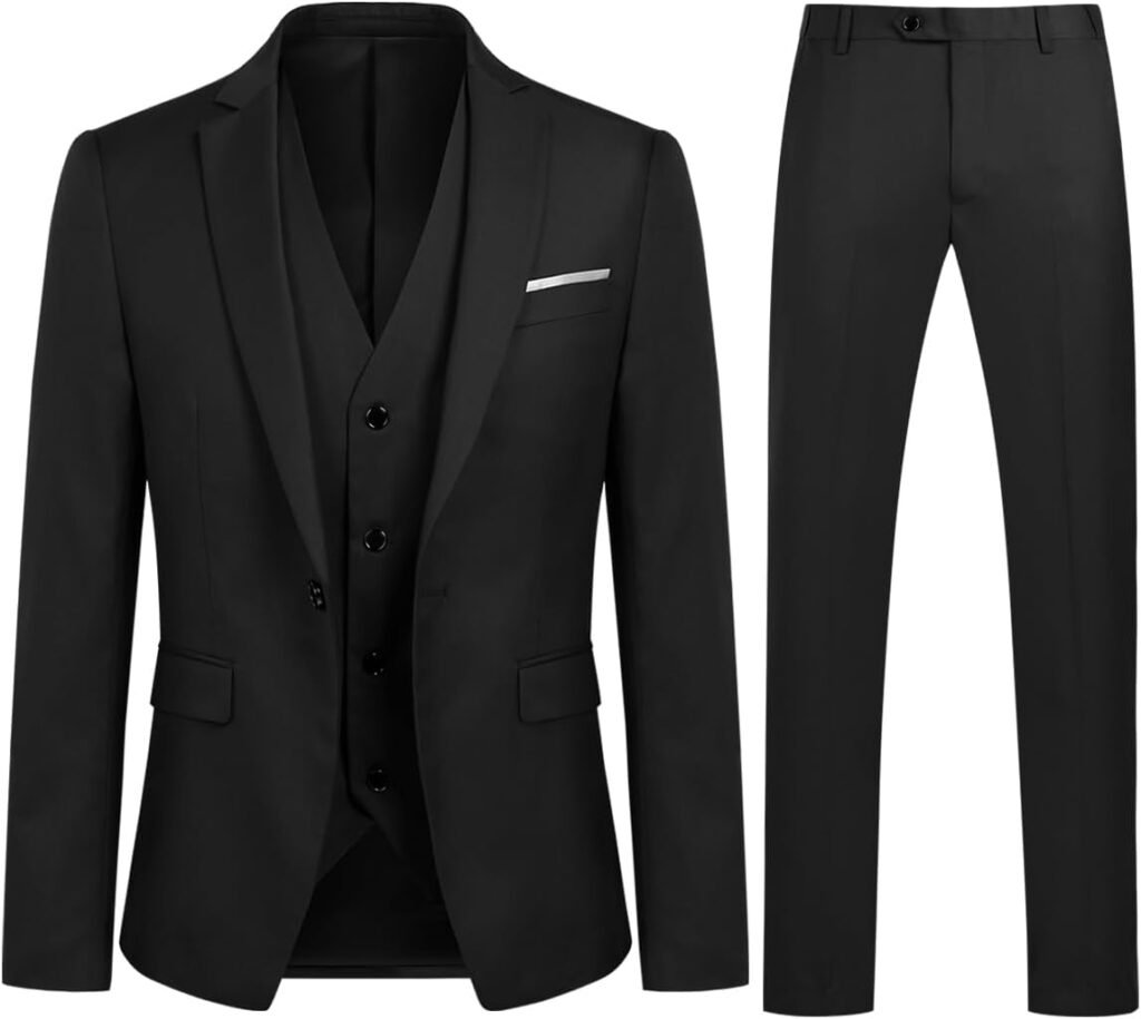 Sliktaa Men’s 3 Pieces Suits Formal One Button Notched Lapel Businees Wedding Suit Blazer Trousers and Waistcoat Sliktaa Men’s 3 Pieces Suits Formal One Button Notched Lapel Businees Wedding Suit Blazer Trousers and Waistcoat