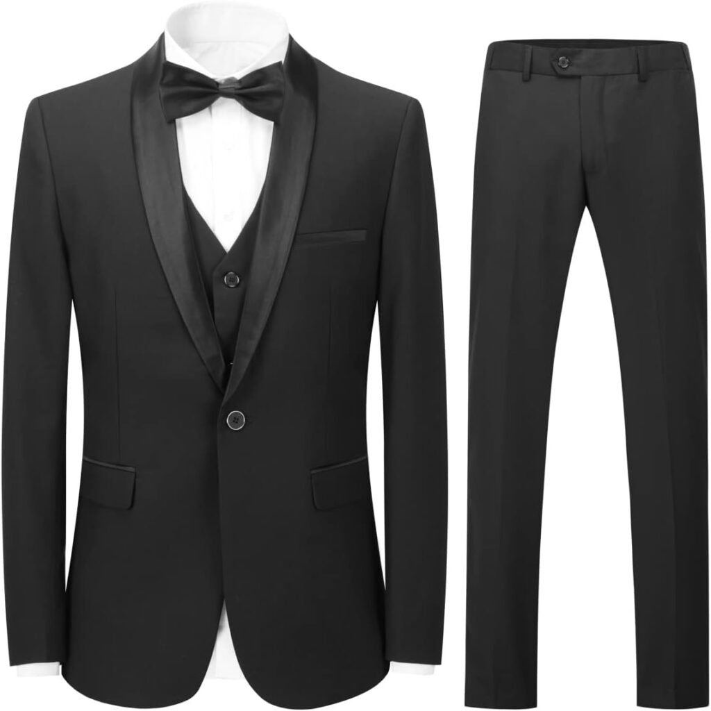 Sliktaa Mens Suits 3 Pieces Slim Fit Wedding Formal Dinner Suit Black One Button Notched Lapel Tuxedo Blazer Jacket Trousers and Waistcoat Sliktaa Mens Suits 3 Pieces Slim Fit Wedding Formal Dinner Suit Black One Button Notched Lapel Tuxedo Blazer Jacket Trousers and Waistcoat