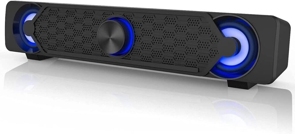 Smalody PC Speakers, Computer Speaker, USB Soundbar, Gaming Speaker with Cool LED Lights, Multimedia Speaker Perfect for PC Games,Computer, Desktop, Laptop