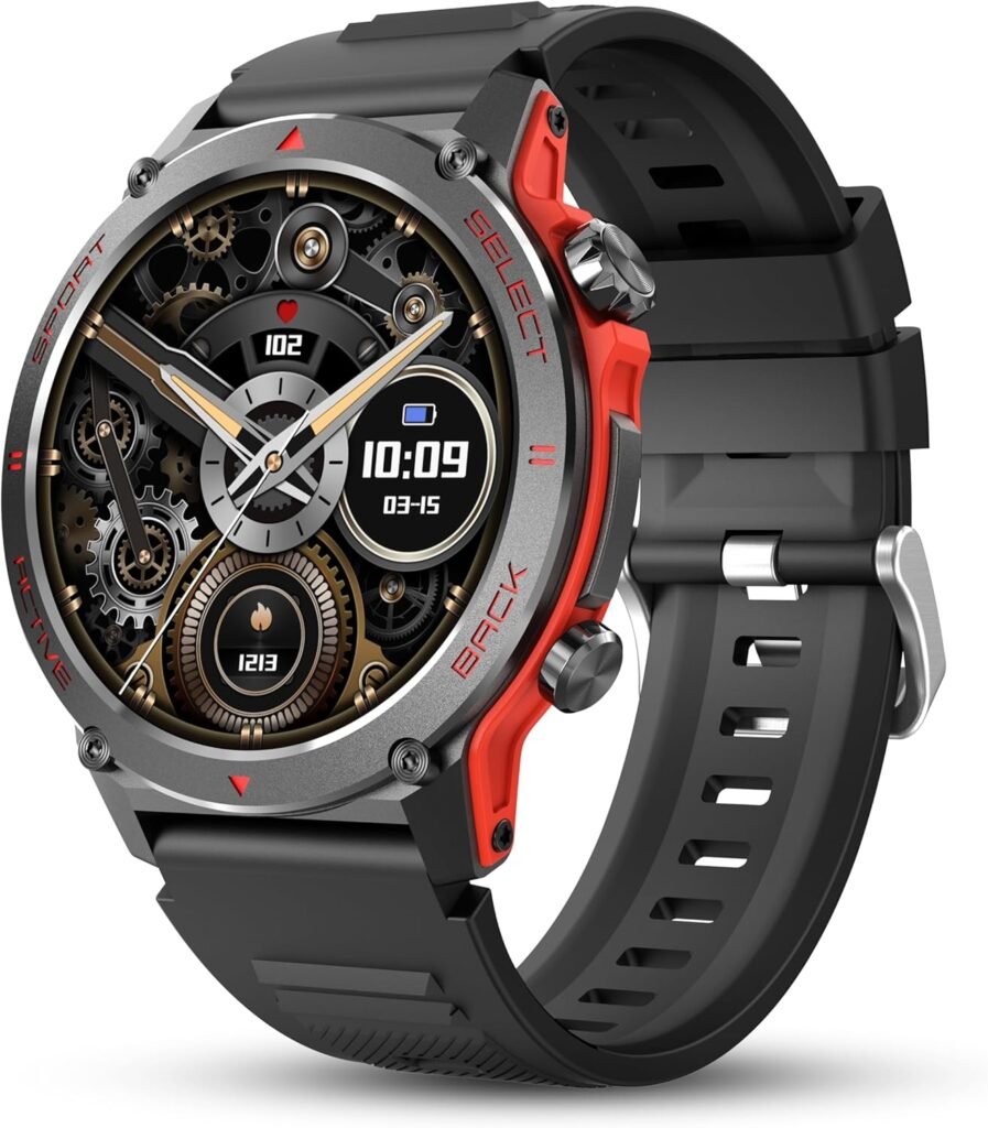 Smart Watch, 1.43”AMOLED Military Smartwatch Men Women Answer/Make Call, Digital Fitness Watch, 110+ Sports, Blood Pressure, Heart Rate, Stress Monitor Sports Watch for Android or iOS