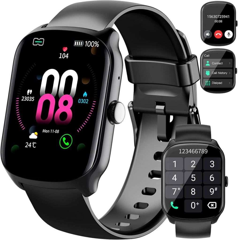 Smart Watch for Men Women Answer/Make Calls, 1.95″ Curved Screen Smartwatch with Heart Rate Sleep Monitor, Fitness Watch with 110+ Sports Modes, IP68 Waterproof Fitness Tracker for iOS/Android, Black