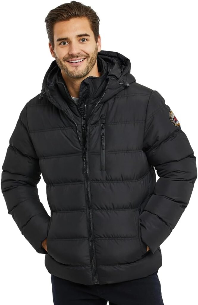 Spindle Mens Threadbare Charleston Hooded Quilted Padded Puffer Jacket Warm Winter Coat Double Layer