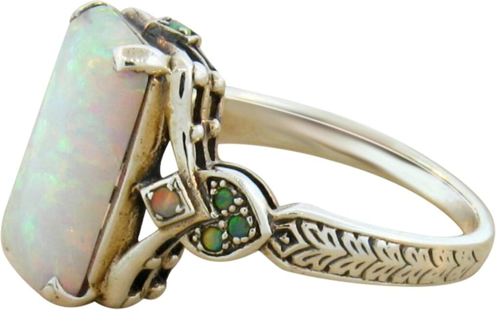 Square White Opal Antique Silver Ring Jewelry Engaged Ring For Women Boys Rings for Teens