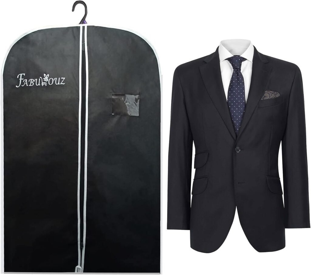 Suit Bag | Travel Garment Bags | Suit Bags for Men | Non Woven Breathable Suit Carrier | Travel bag | Double Zipper Suit Covers For Men |Anti Moth Coat Covers | Winter Clothes Storage Bags | 40″Black