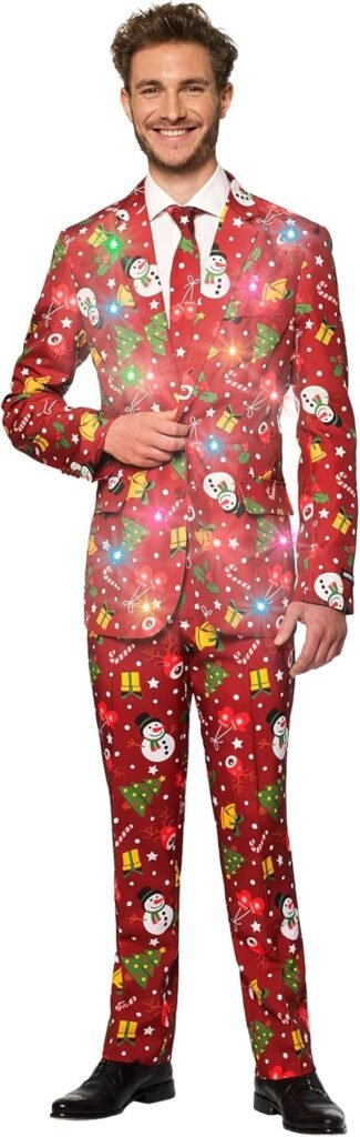 Suitmeister Men’s Christmas Blazer – Festive Holiday Light Up X-Mas Jacket