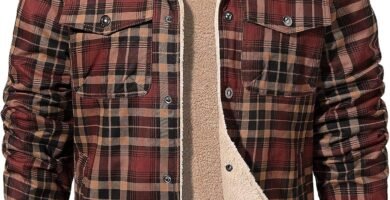 Svanco Winter Jackets Men Padded Lumberjack Winter Warm Fleece Lined Plaid Jacket Coat Outdoor Casual Button Down Overshirt Flannel Sherpa Work Jackets Coats M-XXL