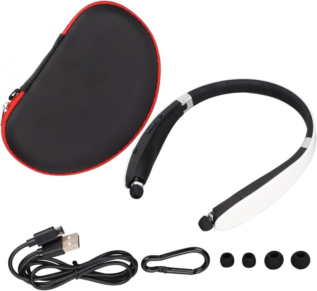 Sxhlseller Neckband Bluetooth Headphone, Foldable Retractable Earbuds Wireless Headset with Mic, Stereo Noise Cancelling Headset for Training, Travel, Business(White)