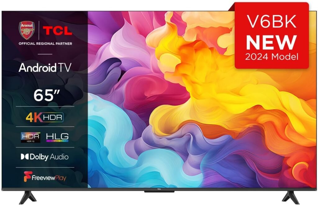 TCL 65V6BK 65-inch 4K Ultra HD, HDR TV, Smart TV Powered by Android TV (Dolby Audio, Voice Control, Compatible with Google Assistant, 2024 New Model) TCL 65V6BK 65-inch 4K Ultra HD, HDR TV, Smart TV Powered by Android TV (Dolby Audio, Voice Control, Compatible with Google Assistant, 2024 New Model)