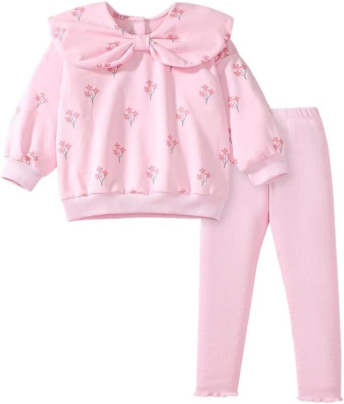TCWWBB Girls Kids Outfits Clothes Set Toddler Cute Unicorn Bunny Bowknot Birthday Print long Sleeve Cotton Shirt jumper Dresses Tops Leggings Trousers Pants 2 Piece Clothing Set Age 1-7 Years Old