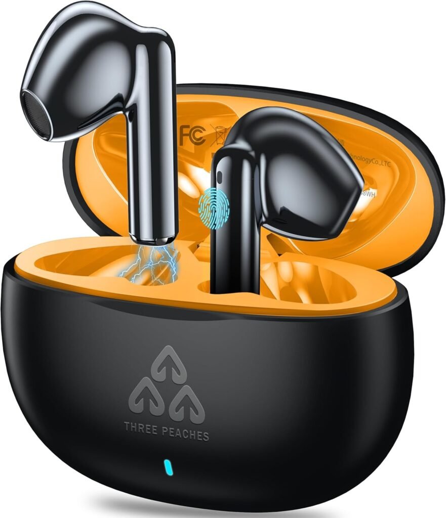 THREE PEACHES Wireless Earbuds Ear Buds Bluetooth 5.3 Stereo Bass Wireless Noise Canceling Headphones In-Ear Bluetooth with ENC Mic,Two-Way Talk Noise Canceling Business Wireless Bluetooth headphones