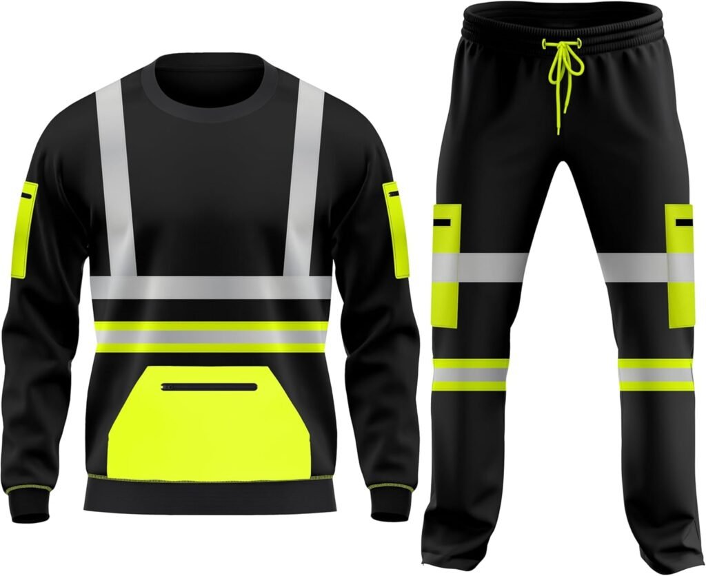 TORO ACTIVA Hi Vis Workwear Fleece Tracksuit Set Open Hem Cuffed Trouser Drawstring Pockets Long Sleeves Sweatshirt Saftey Top & Bottom Set