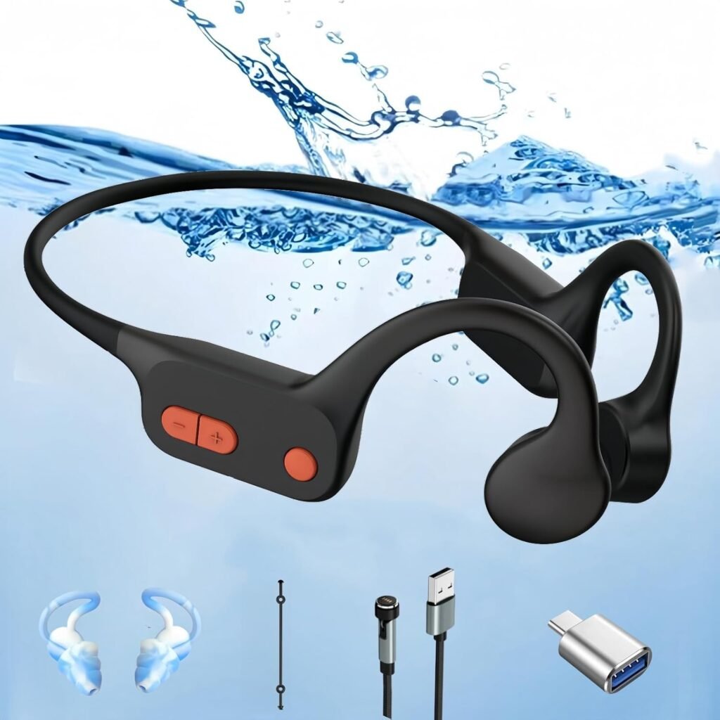 Tayogo Bone Conduction Headphones Swimming, Bluetooth 5.3 Underwater MP3 Open-Ear Headset, 32GB Memory, Magnetic Charging, Built-in Microphone, 15H Playtime (black-22)