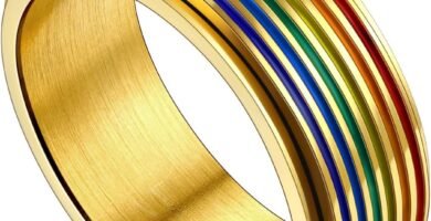 U7 LGBTQ Rainbow Fidget Rings, Spin for Anxiety Relief, Bisexual Lesbian Gay Pride Couple Ring Jewellery, Stainless Steel/Black/Gold Plated, Size O-Y, Name Customizable, Send Gift Box