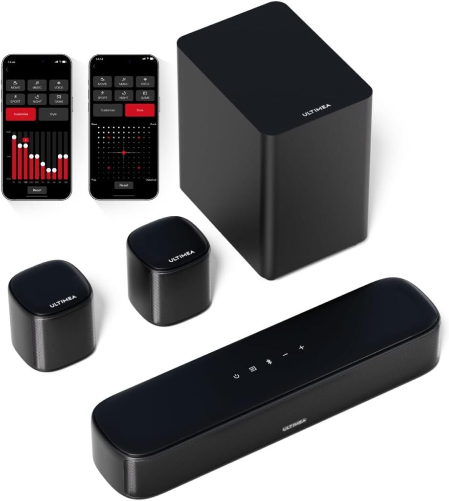 ULTIMEA 5.1ch Sound Bar for Smart TV, Virtual Surround Sound System for TV, App Control, Home Theater Sound System, TV Soundbar with Subwoofer, 2 Surround Speakers, Peak Power 250W, OPT/AUX, Aura A30