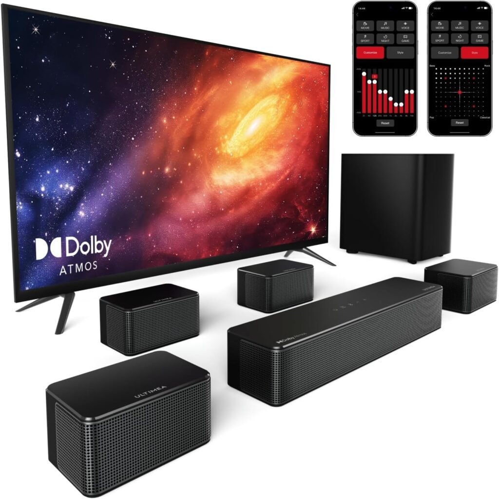 ULTIMEA 7.1 Sound Bar for TV, with Dolby Atmos, APP Control, 4 Wired Surround Speakers, 460W Surround Sound System for TV with 6.5″ Wireless Subwoofer, Home Theater Sound System, Poseidon D80