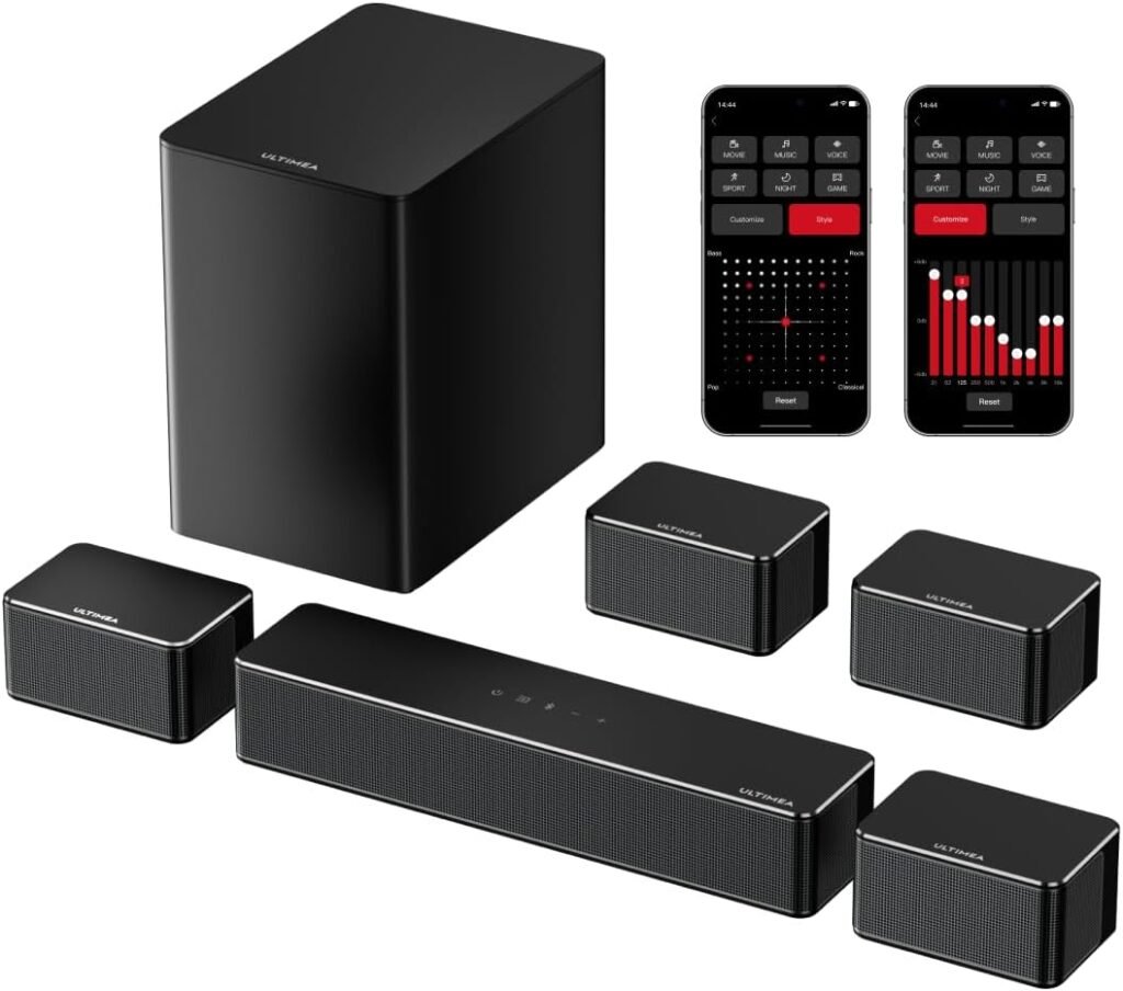 ULTIMEA 7.1 Soundbar for TV, Virtual Surround Sound System Home Cinema with Smart App, Peak Power 410W TV Sound Bar, Adjustable Wireless Subwoofer & 4 Wired Surround Speakers, Poseidon D70, 2024 Model ULTIMEA 7.1 Soundbar for TV, Virtual Surround Sound System Home Cinema with Smart App, Peak Power 410W TV Sound Bar, Adjustable Wireless Subwoofer & 4 Wired Surround Speakers, Poseidon D70, 2024 Model