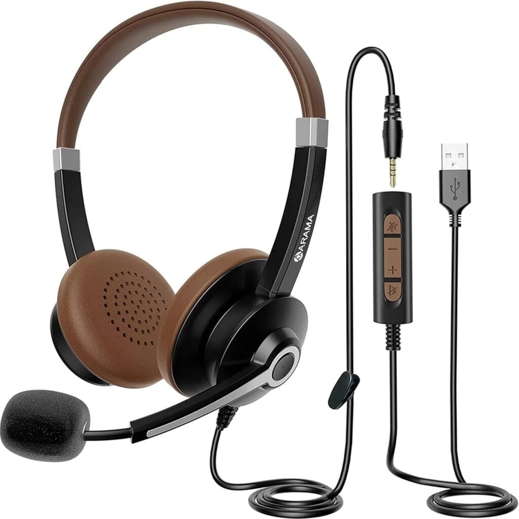 USB Headset with Microphone, 3.5mm Jack & USB Adapter, PC Headphones with In-Line Control for Laptop, Computer Headset with Mic-Mute designed for Cell Phone/Skype/Zoom/Call Centre/Business/Team Work USB Headset with Microphone, 3.5mm Jack & USB Adapter, PC Headphones with In-Line Control for Laptop, Computer Headset with Mic-Mute designed for Cell Phone/Skype/Zoom/Call Centre/Business/Team Work
