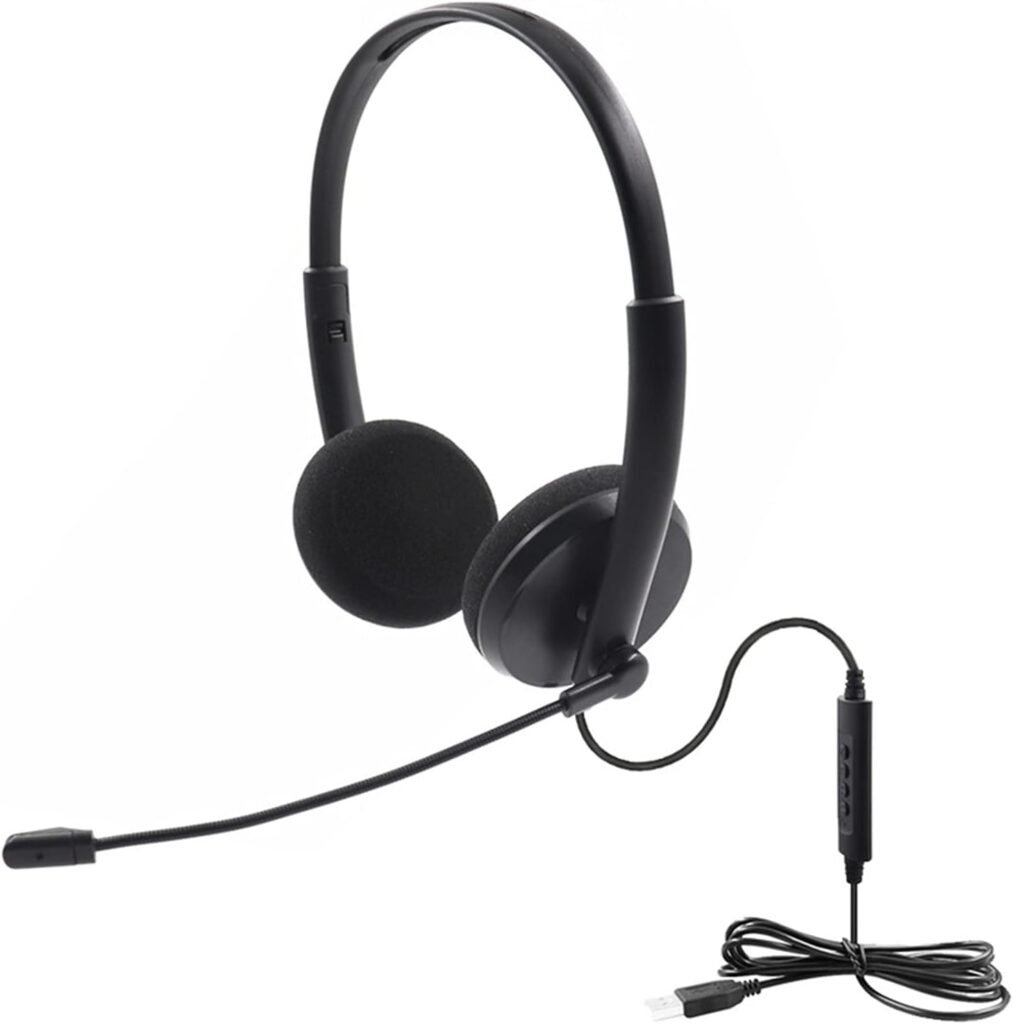 USB Headset with Noise Cancel-ling Microphone Stereo Sound Business Headphone for Laptop Computer Suitable Call Center Service Telephone Customer Service Soft phone Headset