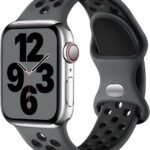 Upeak Sport Strap Compatible with Apple Watch Strap 44mm 45mm 46mm 42mm 49mm 40mm 38mm 41mm, Breathable Silicone Double Hole Band for iWatch Strap Series 10 9 8 7 6 5 4 3 2 1/SE/Ultra,L,Charcoal/Black