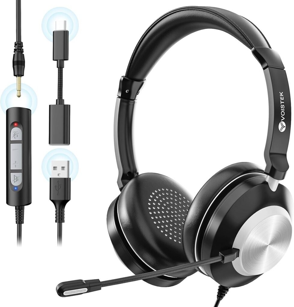 Voistek USB Headset with Microphone, Wired Headphones with Noise Cancelling Mic USB-A/3.5mm/TYPE-C Headsets for PC, Laptop, Office, Call Center, Meeting, Gaming, Skype, Zoom, Online Chat Voistek USB Headset with Microphone, Wired Headphones with Noise Cancelling Mic USB-A/3.5mm/TYPE-C Headsets for PC, Laptop, Office, Call Center, Meeting, Gaming, Skype, Zoom, Online Chat