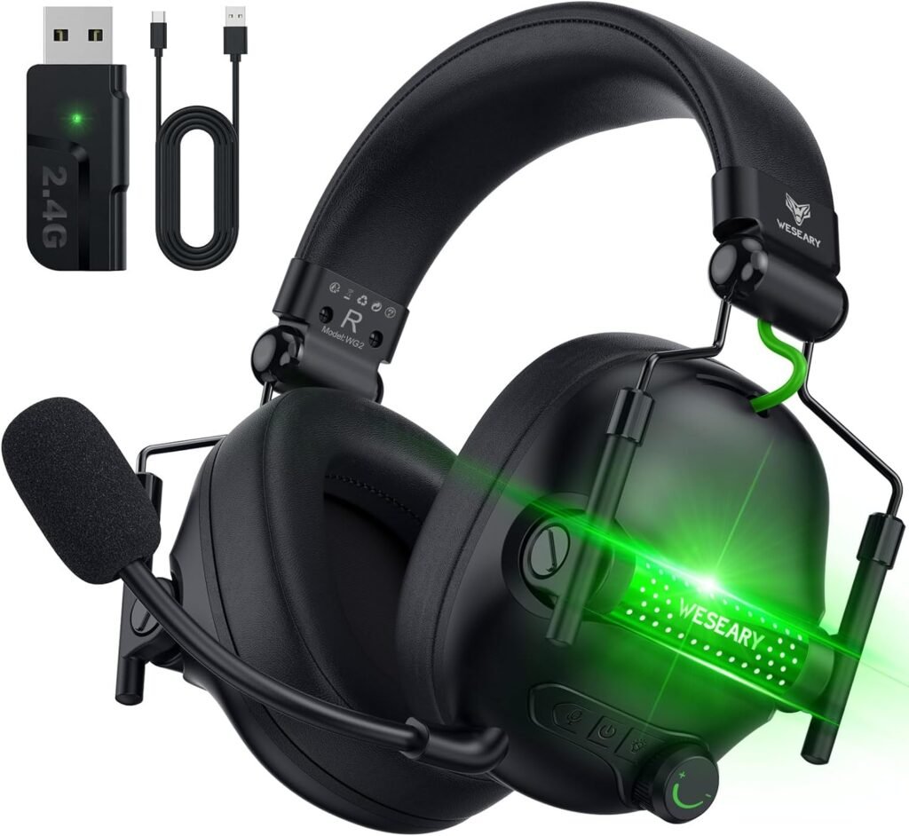 WESEARY 2.4G Wireless Gaming Headset for PS5, PS4, PC & Switch – 7.1 Surround Sound Gaming Headphones with Mic, 50mm Drivers Wireless Gaming Headphones, RGB Lighting & 50Hr Battery WESEARY 2.4G Wireless Gaming Headset for PS5, PS4, PC & Switch – 7.1 Surround Sound Gaming Headphones with Mic, 50mm Drivers Wireless Gaming Headphones, RGB Lighting & 50Hr Battery