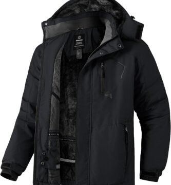 Wantdo Men’s Mountain Ski Jacket Waterproof Winter Coat Hooded Windbreaker Warm Snowboarding Jacket Windproof Outdoor Jacket