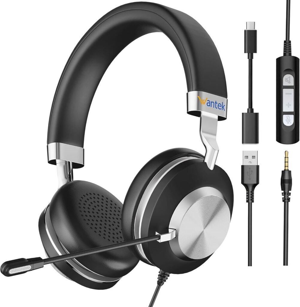 Wantek USB Headset with Microphone for PC Laptop, Noise Cancelling Business Office Headsets For Call Center Working Team Meeting Online Conference