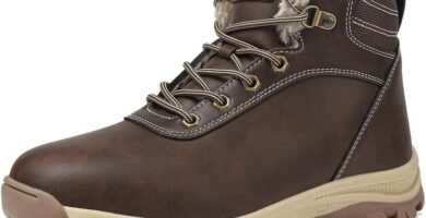 Winter Snow Boots Mens Walking Boots Waterproof Hiking Boots Warm Ankle Boots Mid Lace-up Non-Slip Outdoor Trekking Shoes