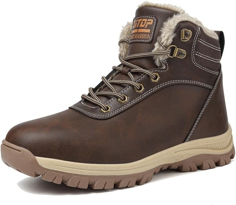 Winter Snow Boots Mens Walking Boots Waterproof Hiking Boots Warm Ankle Boots Mid Lace-up Non-Slip Outdoor Trekking Shoes