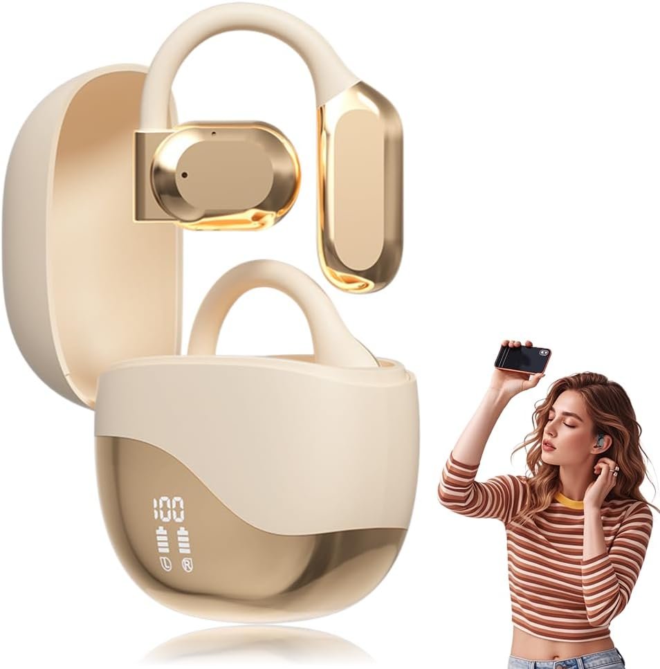 Wireless Bluetooth Translation Earbuds, 2025 New Ai Translating Ear Buds, 144 Languages Play Music Bluetooth Over-Ear Earbuds Treble Translation in Real Time for Travel Business Learning (Nude)