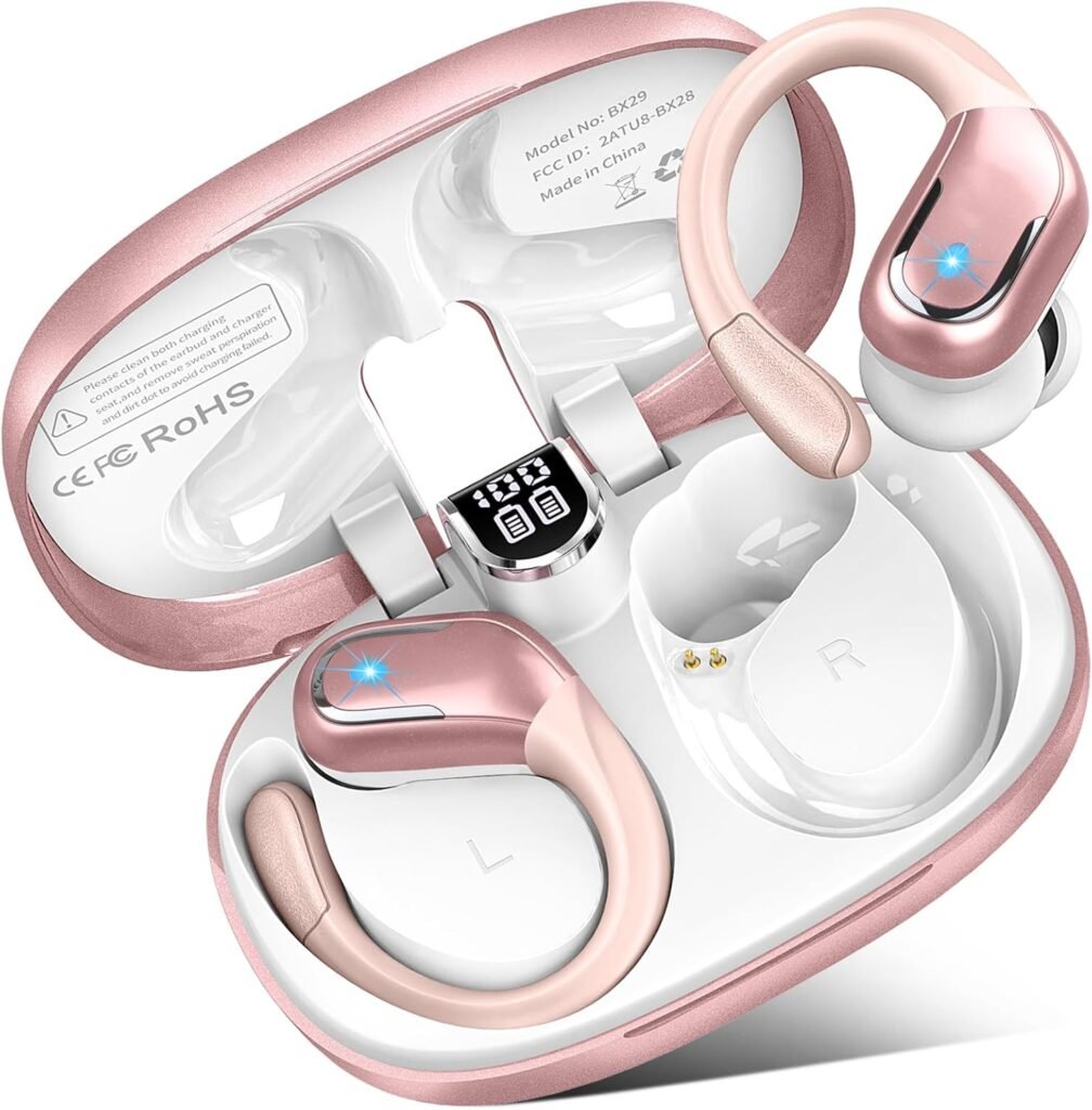 Wireless Earbuds, Bluetooth 5.4 Headphones with 4 ENC Noise Canceling Mic, 75H Playback Wireless Headphones with Earhooks, Deep Bass Earphones IP7 Waterproof Running LED Display, Touch Control Rosa Wireless Earbuds, Bluetooth 5.4 Headphones with 4 ENC Noise Canceling Mic, 75H Playback Wireless Headphones with Earhooks, Deep Bass Earphones IP7 Waterproof Running LED Display, Touch Control Rosa