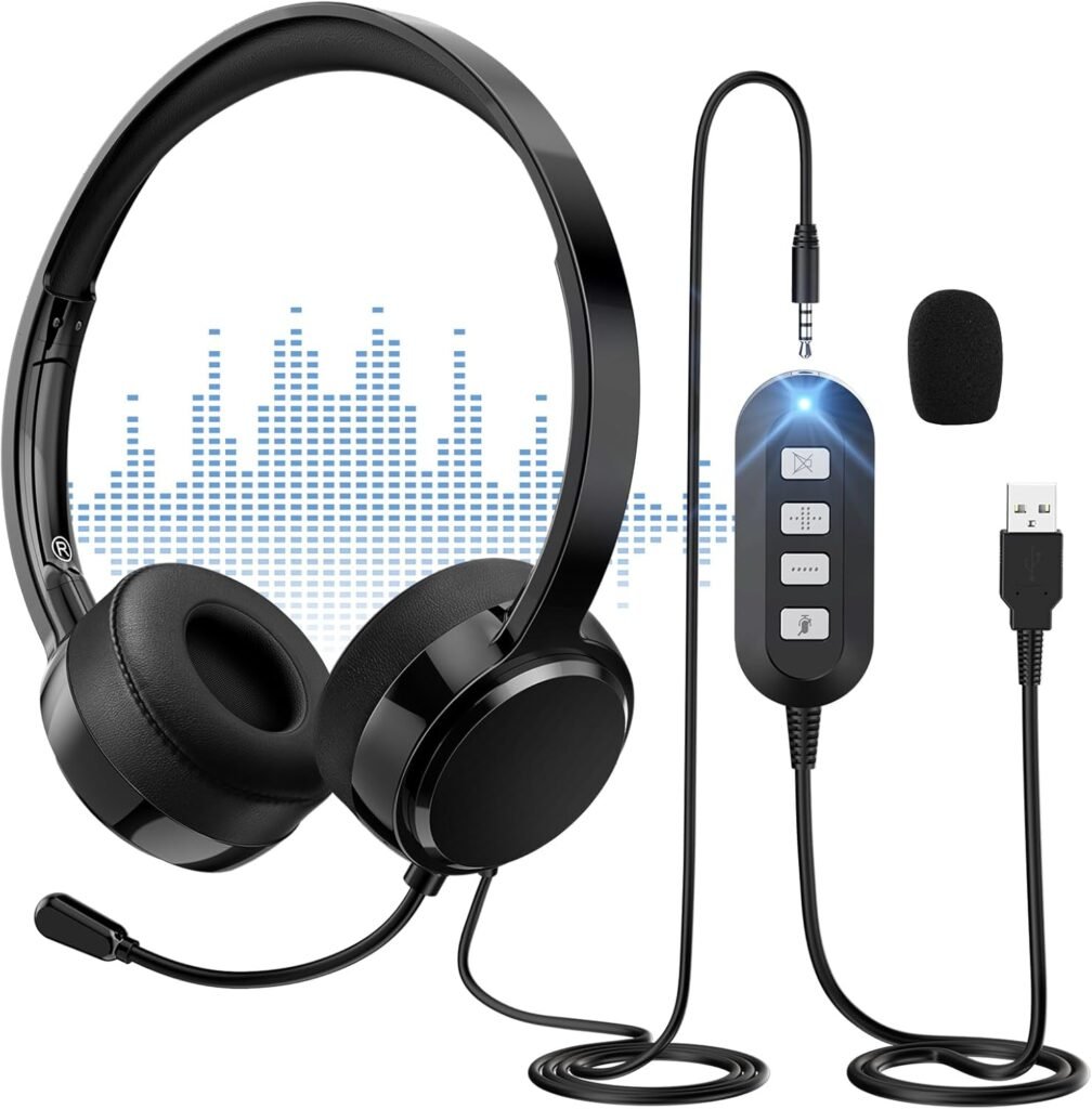 XAPROO USB Headset with Microphone for Laptop, Quality USB/3.5mm Wired Headphones with Microphone, Mute, Volume Control&Sidetone Function, 2.4m Length PC Headset for Work Office Meeting XAPROO USB Headset with Microphone for Laptop, Quality USB/3.5mm Wired Headphones with Microphone, Mute, Volume Control&Sidetone Function, 2.4m Length PC Headset for Work Office Meeting