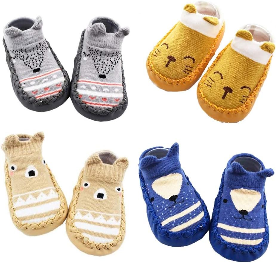 XM-Amigo 4 Paires de Chaussons Chaussettes Semelle Souple Antidérapants Pour bébé – 0-24 Mois XM-Amigo 4 Paires de Chaussons Chaussettes Semelle Souple Antidérapants Pour bébé – 0-24 Mois