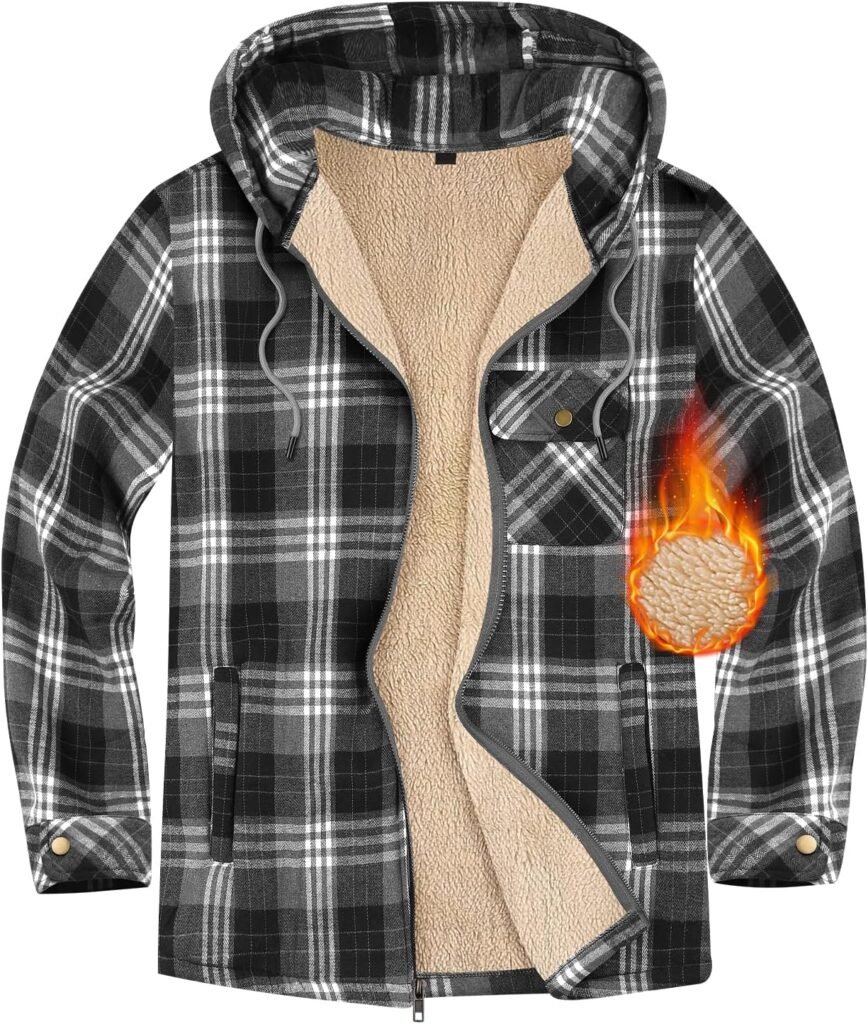 Xnova Mens Hoodies Fleece Lined Zip Up Hooded Sweatshirt Lumberjack Jackets Warm Sherpa Plaid Flannel Shirts with Pockets Winter Coats for Outdoor Work Xnova Mens Hoodies Fleece Lined Zip Up Hooded Sweatshirt Lumberjack Jackets Warm Sherpa Plaid Flannel Shirts with Pockets Winter Coats for Outdoor Work