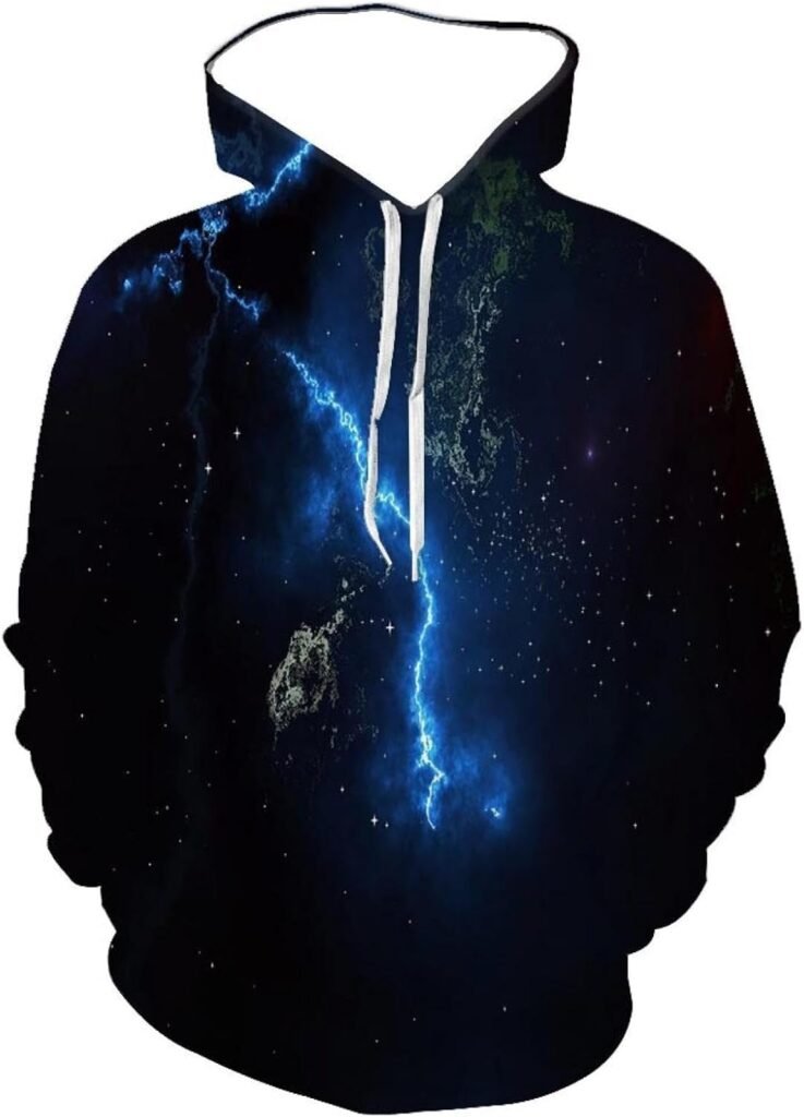 YANXIABH Blue Lightning Universe Starry Sky 3D Hoodie Fashion Streetwear Hip Hop Long Sleeve Sweatshirt Jacket Oversized