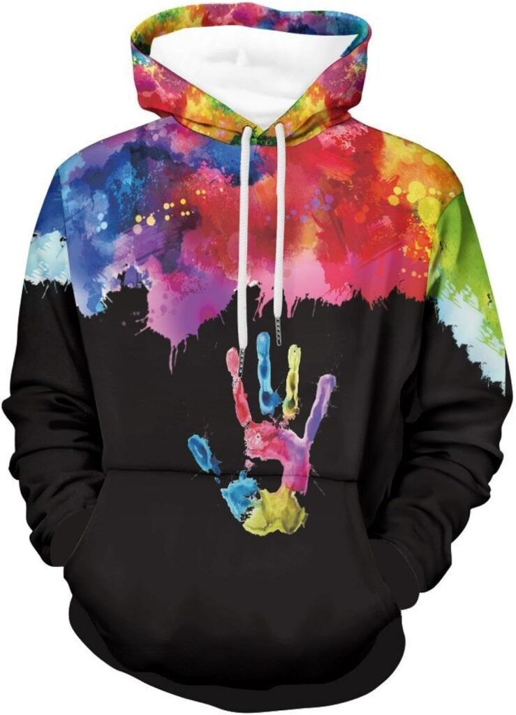 YANXIABH Cool color depicting palm print 3D printing hoodie interesting design streetwear pullover sweatshirt for men and women