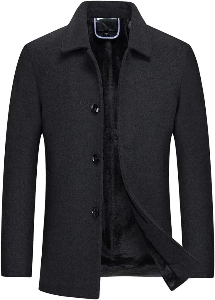 YOUTHUP Men’s Short Wool Coat Winter Casual Trench Coats Regular Fit Windbreaker Peacoat