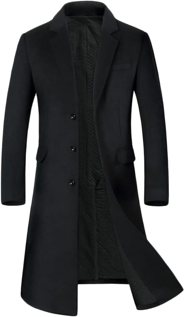YOUTHUP Mens Winter Coat Slim Fit Wool Overcoat Knee-Length Elegant Trench Coat Business Peacoat YOUTHUP Mens Winter Coat Slim Fit Wool Overcoat Knee-Length Elegant Trench Coat Business Peacoat