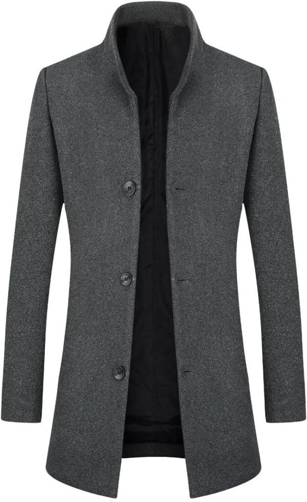 YOUTHUP Men’s Wool Coat Mid-Length Winter Trench Coat Casual Business Peacoat