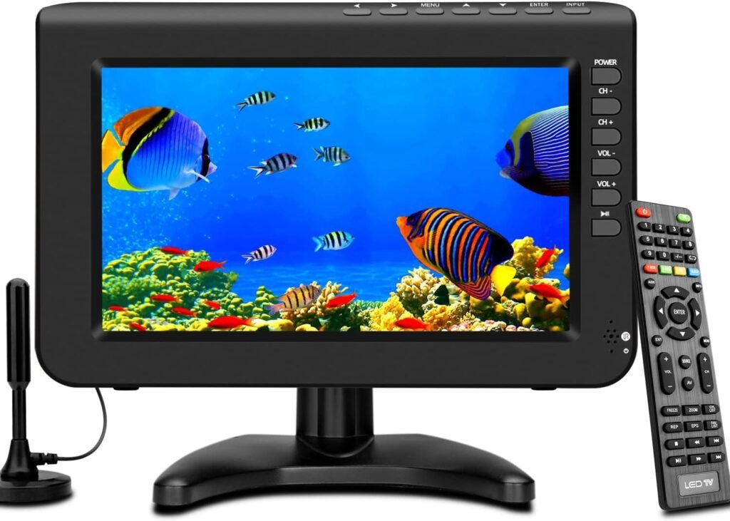 ZOSHING 10.1inch Small TV,Portable TV with Digital DVB-T2,720P Screen for USB,Freeview,H.265,DC/12Volt,HDMI,AV input,Rechargeable Battery TV for Mini Bedroom,Camping,Kitchen,Caravan