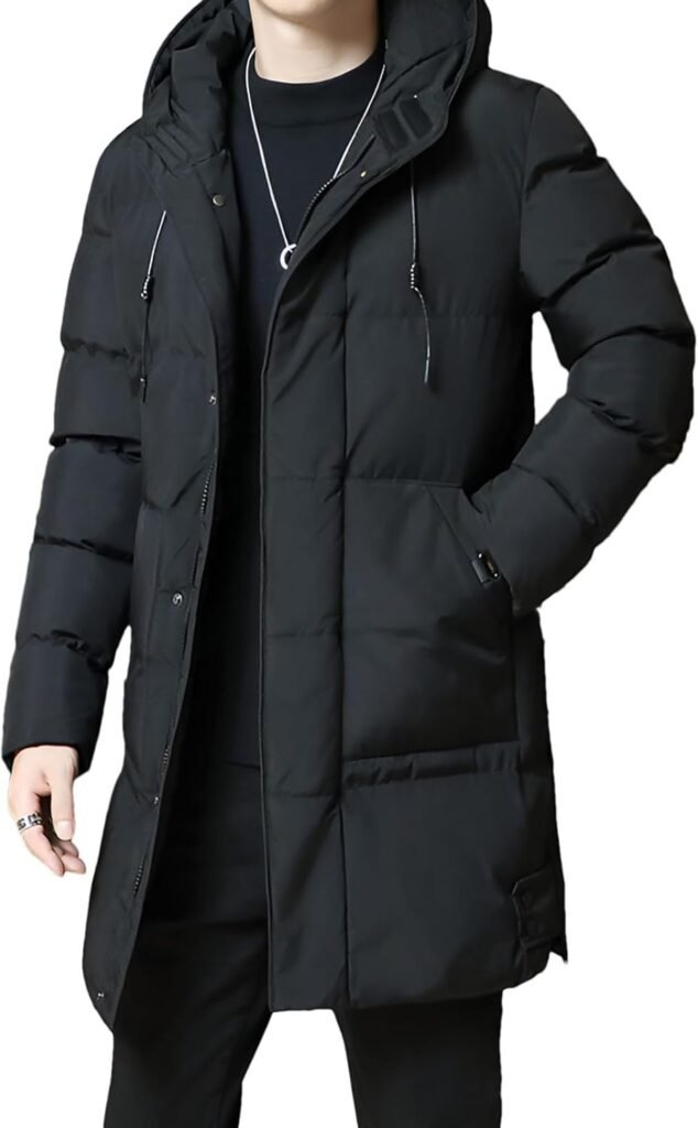 aromm Men’s Hooded Padded Jacket Full Zip Mid Length Warm Puffer Coat aromm Men’s Hooded Padded Jacket Full Zip Mid Length Warm Puffer Coat