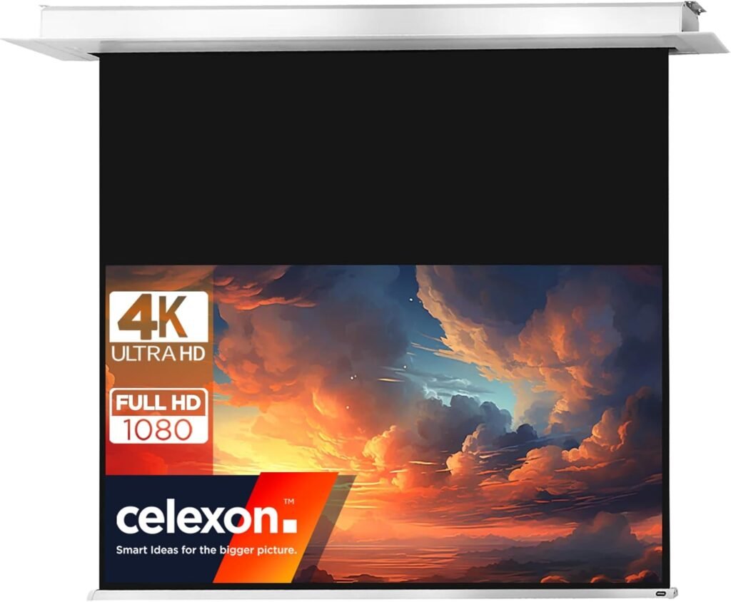celexon electric home cinema and business projector screen – Ceiling Recessed Electric Professional Plus up to 4K – 220 x 124 cm –100” inch – 16:9 celexon electric home cinema and business projector screen – Ceiling Recessed Electric Professional Plus up to 4K – 220 x 124 cm –100” inch – 16:9
