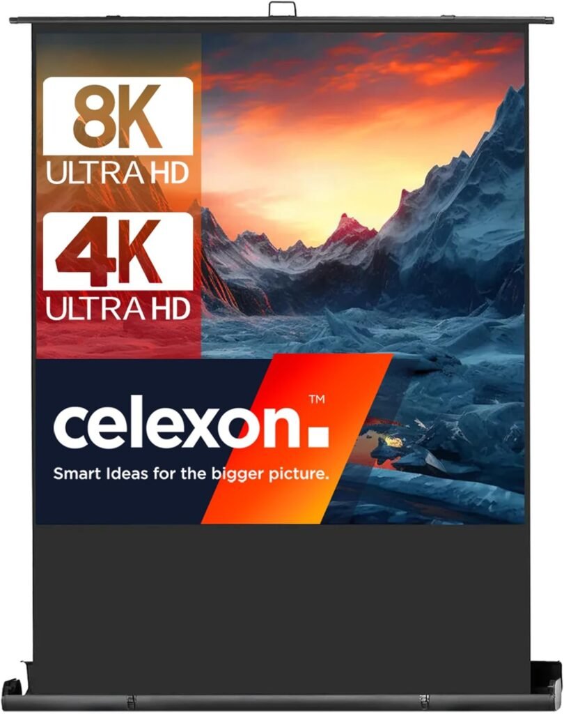 celexon mobile business and home cinema projector screen Ultramobile Pro plus portable screen with scissor joint – 180 x 180cm – 95” inch – 1:1 – gain 1.2