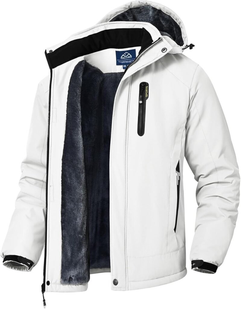donhobo Men’s Waterproof Ski Hiking Jackets,Men’s Outdoor Warm Fleece Jackets,Winter Snowboarding Jackets,Hiking Walking Coat with Detachable Hood