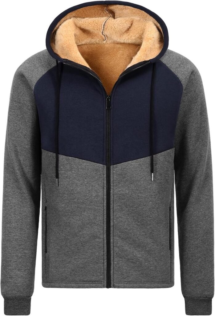 heekpek Men’s Hoodies Full Zip Fleece Jackets Winter Thermals Hoodie Sherpa Hooded Sweatshirt Warm Thick Coat with Pockets for Outdoor Work
