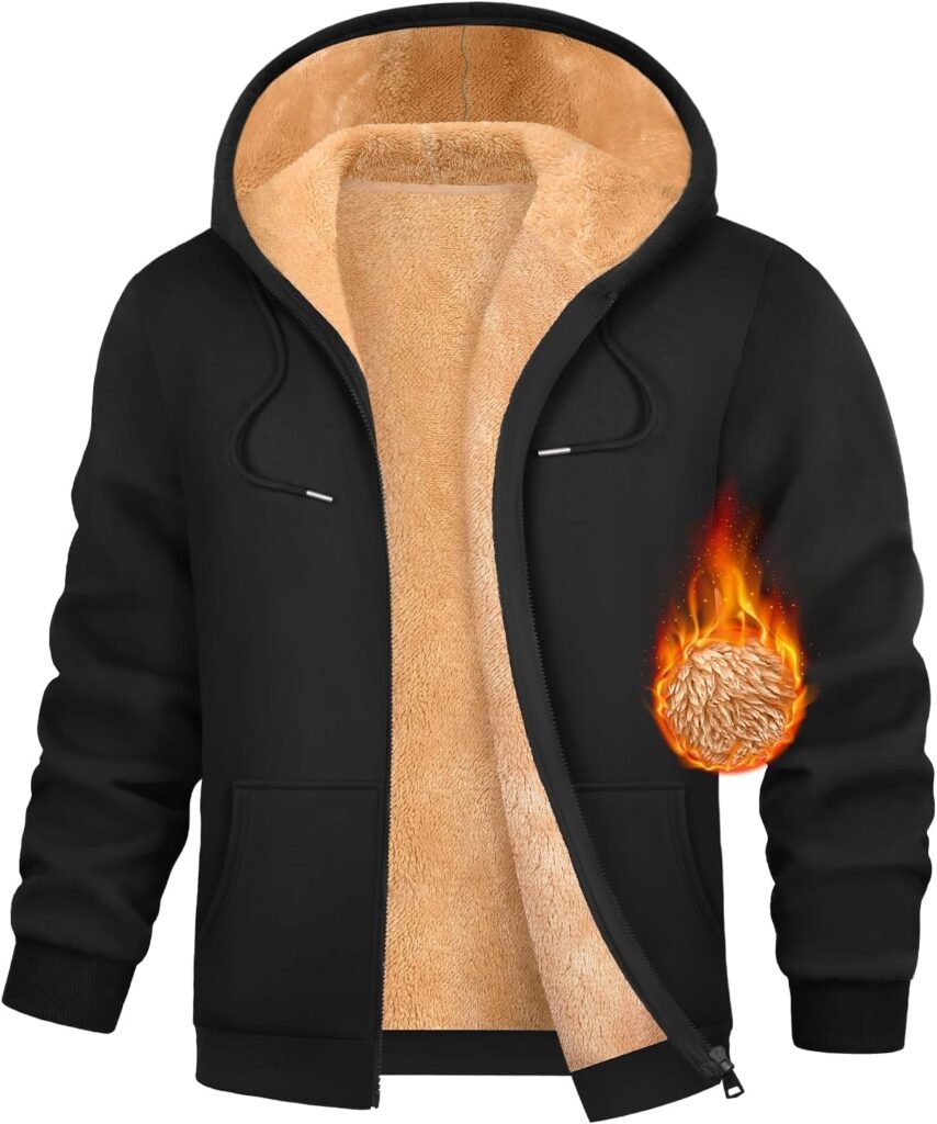 heekpek Men’s Hoodies Winter Thermals Fleece Jackets Full Zip Up Hoodie Sherpa Hooded Sweatshirt Warm Thick Coat with Pockets for Outdoor Work