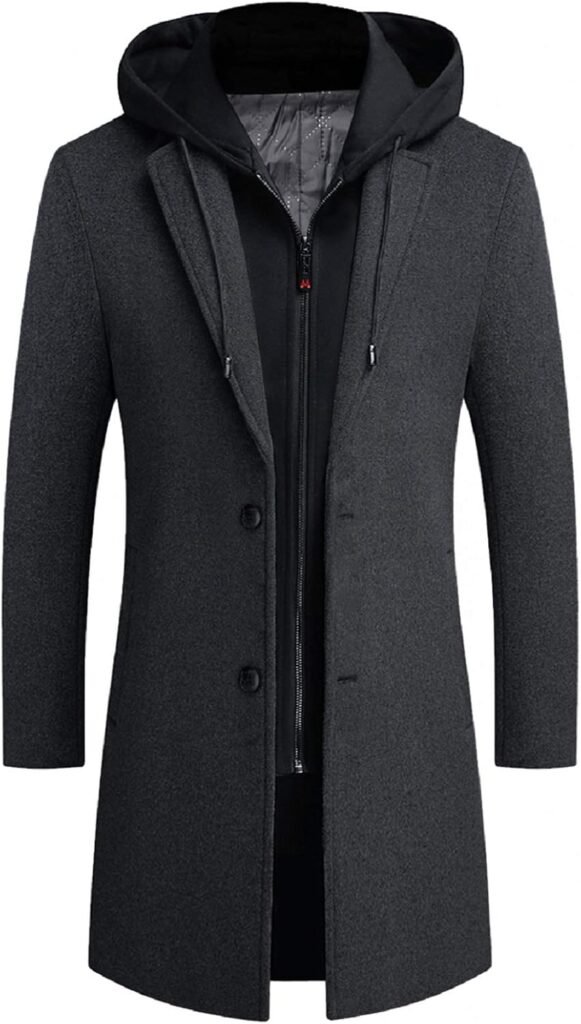 iCKER Men’s Wool Woolen Coat Long Trench Coat Winter Casual Jacket Slim Fit Overcoat